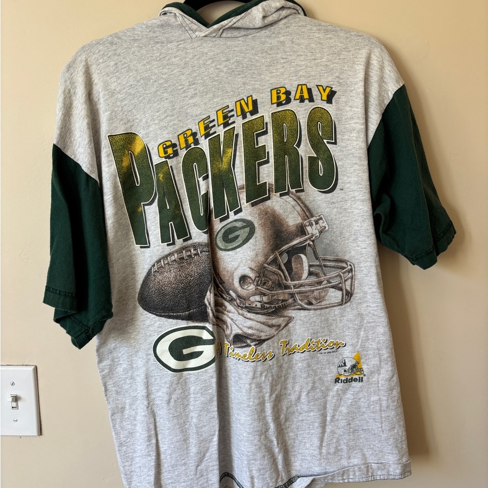 Green Bay Packers Vintage Graphic Hoodie Tee - Gray & Dark Green